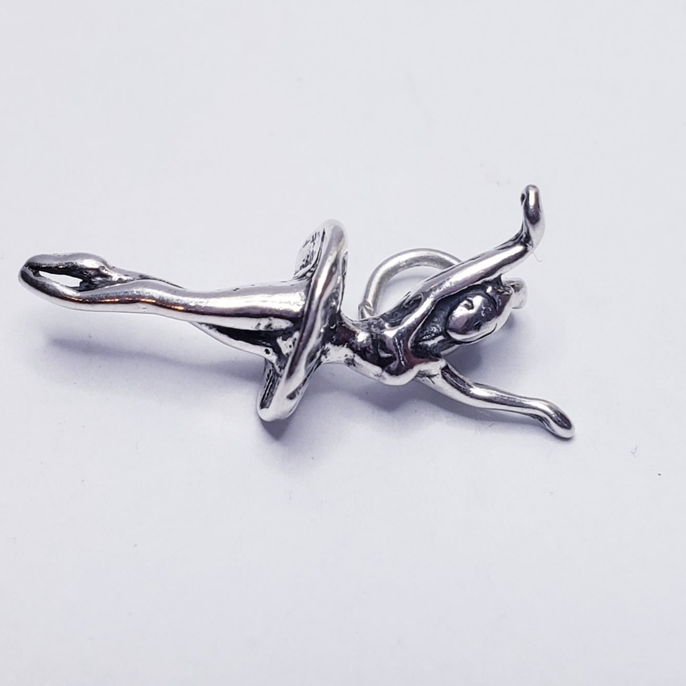 Ballerina 3d Dancer Sterling Silver Charm Pendant. View 2